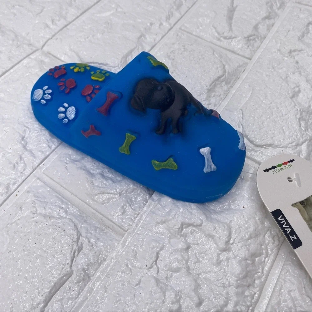 Paw Shoe Squeaky Dog Toy By Viva.Z Blue Rubber Design With Bone &‎ Paw Motifs